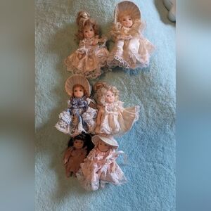 Set of 6 Vintage Bisque Jointed Porcelain 3 inch Dolls